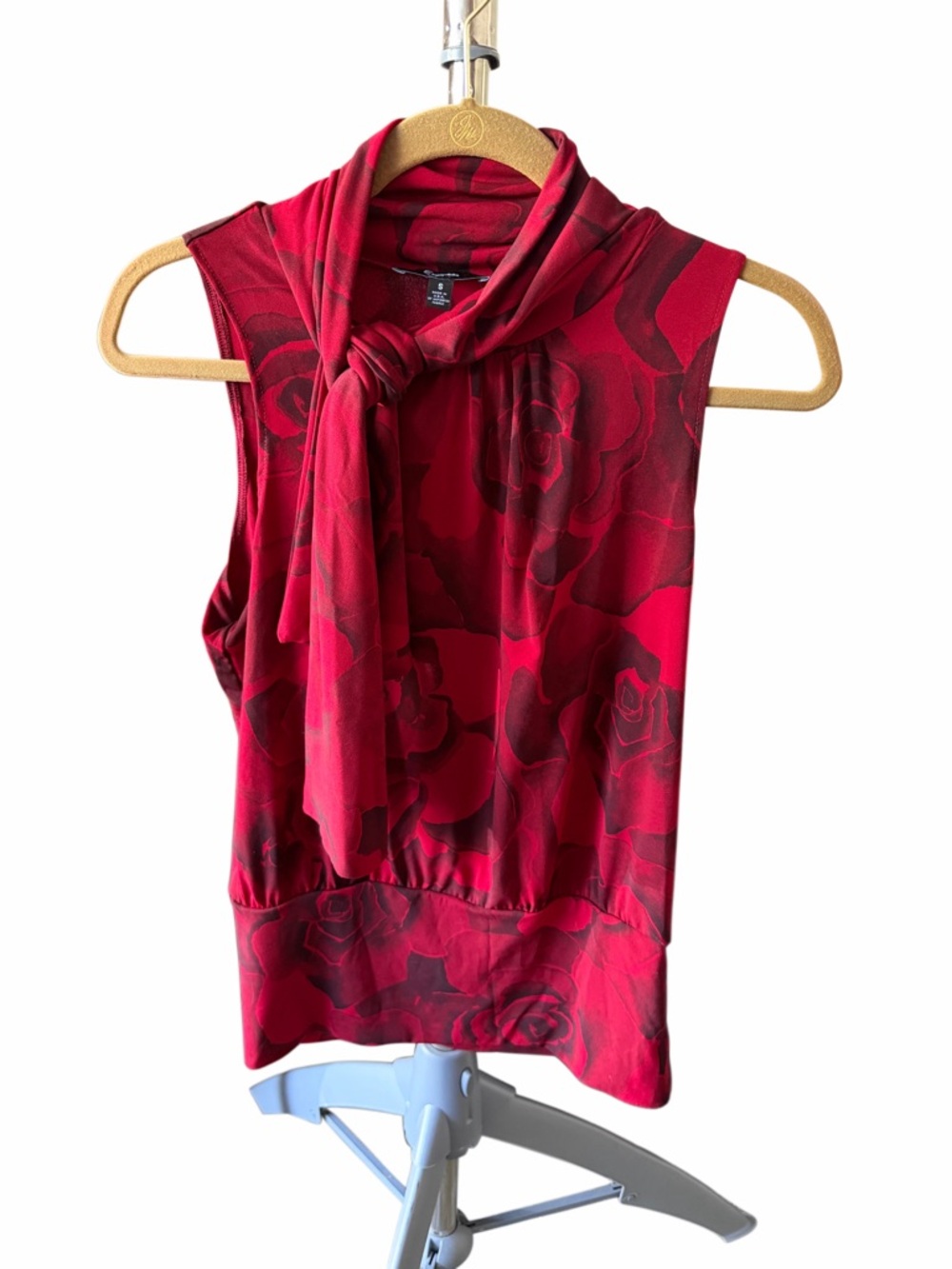 Express Sleeveless Red Floral Tie-Neck Top